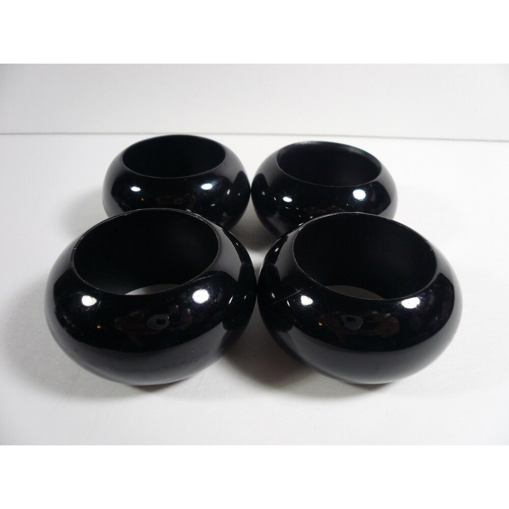 Set of 4 Plain Black Napkin Rings